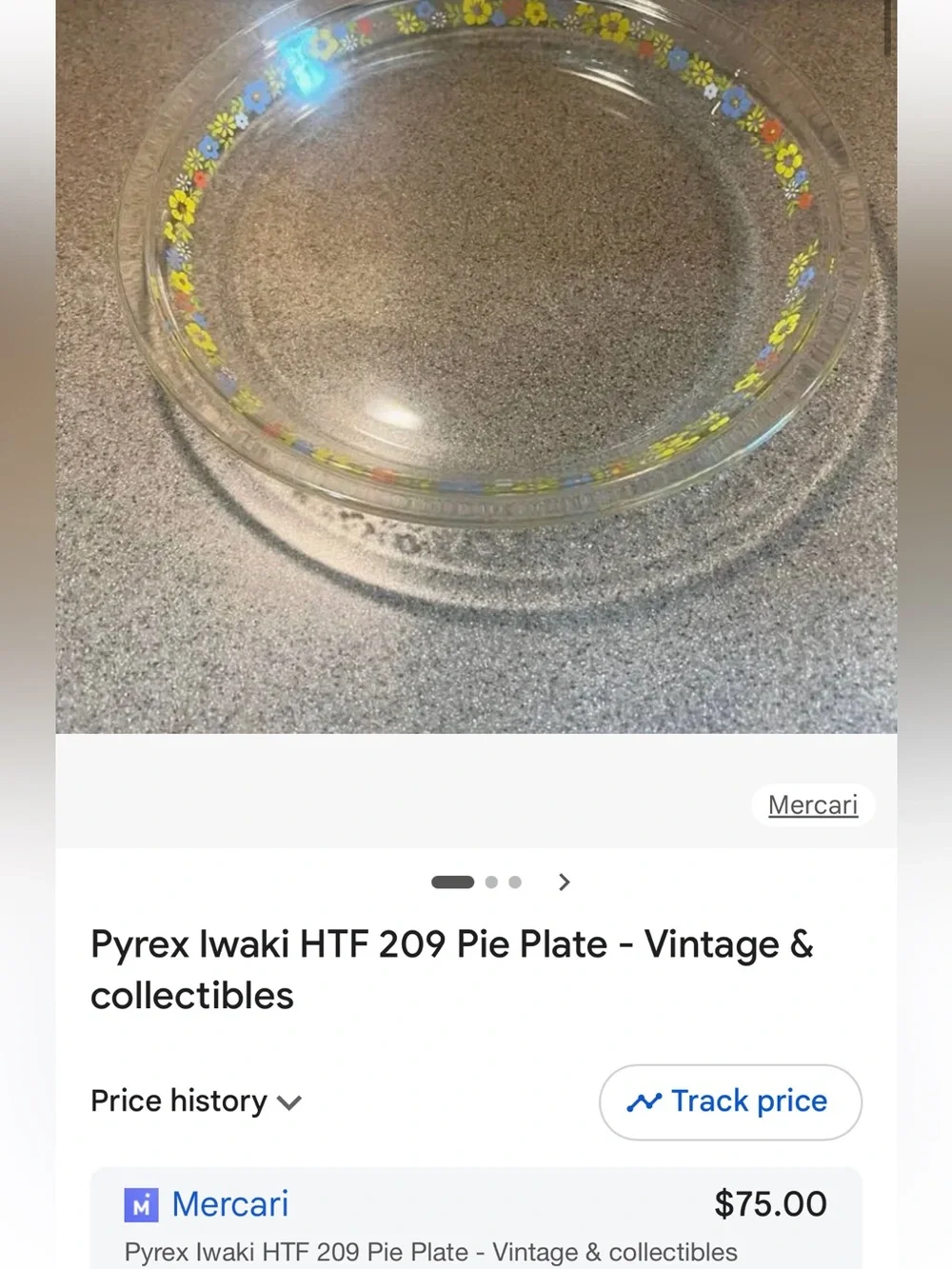 RARE Pyrex IWAKI 8/8.5” Pie Plate with Yellow Flowers. 1970s